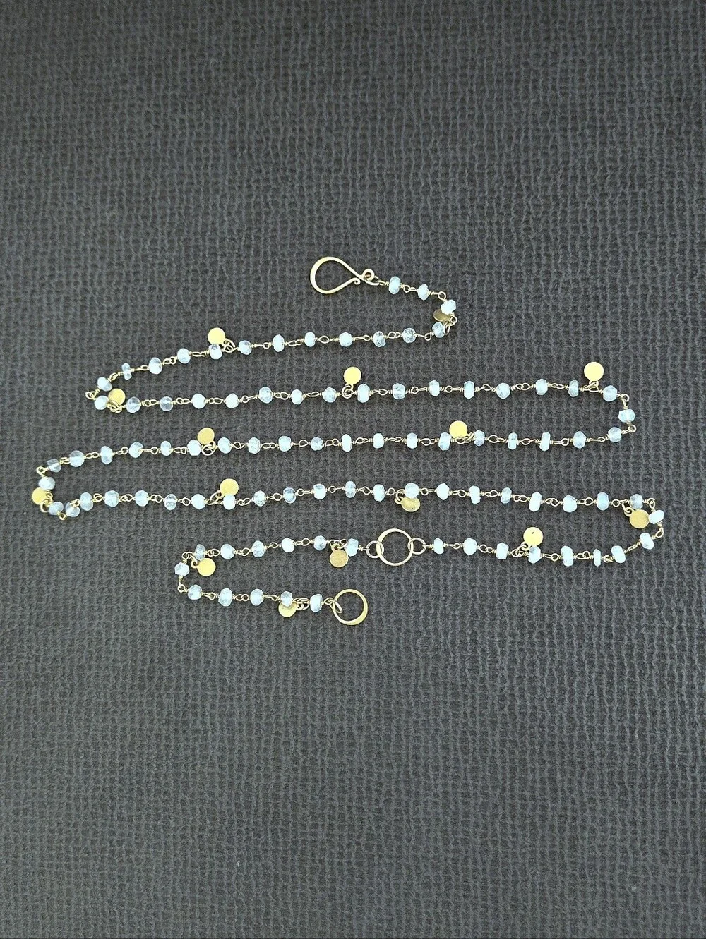 Long Necklace with Stationary Moonstone🌙 Beads and Brushed🖌 Gold💛 Paddles🏓 - Picture 13 of 16